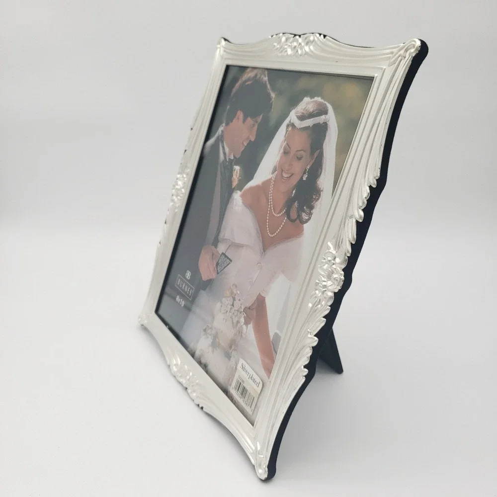 Ornate Silver Plated 8x10 Picture Frame Floral Scalloped Victorian Wedding Decor